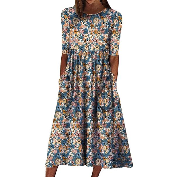 Women's Dress With Floral Print And Pockets, Suitable For Summer Fashion_ecoleips.com