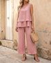 Women's New Style Two Piece Set Solid Color V Neck Sleeveless Top And Wide Leg Pants Layered Design_ecoleips.com