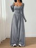Women's Long Sleeve Square Neck Jumpsuit Casual Wide Leg Slim Fit Solid Color Fashionable_ecoleips.com
