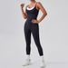 Printed V Neck Sleeveless Pleated Slit DressTwo Piece Contrast Color Sling Sports Jumpsuit One Piece Yoga Suit Backless Outdoor Fitness Jumpsuit_ecoleips.com
