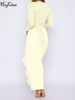 Hugcitar Fashion V Neck Long Sleeve Lace Up Ruffles Patchwork Lace Sexy Maxi Dress Autumn Clothes Streetwear Party Festival_ecoleips.com