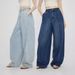 Women's Clothing Minimalist Wide Leg Pants Lightly Deconstructed, Front Split, Elegant Loose Jeans, High Waist, Casual Long Pants_ecoleips.com