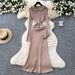 Chic Contrast-Collar Knit Dress – Parisian-Inspired Waist-Defining Elegance (Yellow/Taupe/White/Black, Stretch Blend, Sweet & Sophisticated Style)_ecoleips.com