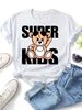 Women Hip Hop Chain Sunglasses Bear Super Kids Letter Graphic T Shirt Round Neck Short Sleeve Loose Streetwear Summer Tops_ecoleips.com