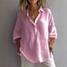 Women's Clothing Spring And Summer Solid Color Casual Loose Long Sleeve Linen V Neck Shirt Shirt Women_ecoleips.com