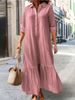 Women's Clothing Cotton And Linen Long Irregular Dress Shirt Collar Twist Button Casual Dress_ecoleips.com