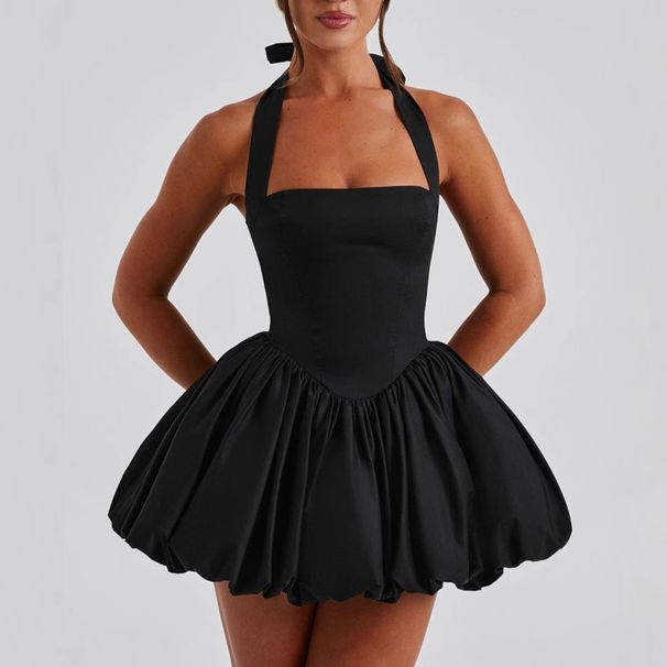 European American 2025 Summer New Style Sexy Slim-Fit Flared Dress With Halter Neck And Bow Tie_ecoleips.com