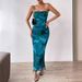 Women's Clothing Mesh Floral Pleated Sexy Tight Slit Strapless Tube Top Long Skirt_ecoleips.com