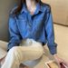 Dark Blue Retro Front Shoulder Hong Kong Style Soft Denim Shirt Women's Spring And Autumn 2026 Spring Clothes Small Top Retro Style_ecoleips.com