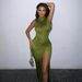 Women's Slim Fit Sleeveless Split Mid Length Dress Sexy Solid Color New Dress By Monsoon_ecoleips.com