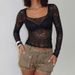 2025 Winter New Fashion Sexy Hot Girl Sheer Slim Lace Long Sleeve Top Wholesale_ecoleips.com