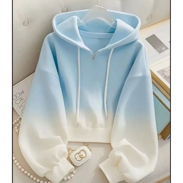 2026 New Blue Gradient Hooded Sweatshirt Jacket, High-End Autumn Fashion For Women, Unique And Super Stylish Top_ecoleips.com