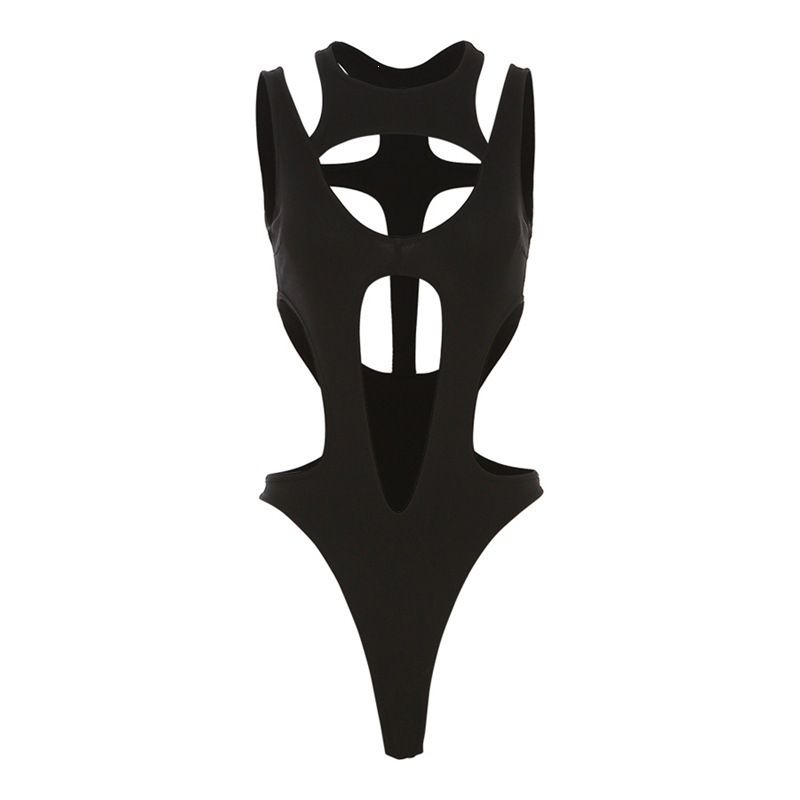 Summer Women's Slim Bodysuit European American Style 2026 New Sexy Hot Girl Fashion Hollow Splicing Solid Color Jumpsuits Rompers_ecoleips.com