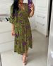Women's Clothing Summer New Printed V Neck High Waist Lace Up Dress Flared Mid Sleeve Ruffled Slit Long Skirt_ecoleips.com