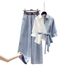 2025 European American Foreign Trade Spring Outfit: Women's Patchwork Faux Shirt And Slim-fit Jeans Two-piece Set_ecoleips.com