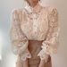 French Style Lace Trim Blouse - Boho Floral Embroidery Loose Fit Button Down Top For Women_ecoleips.com