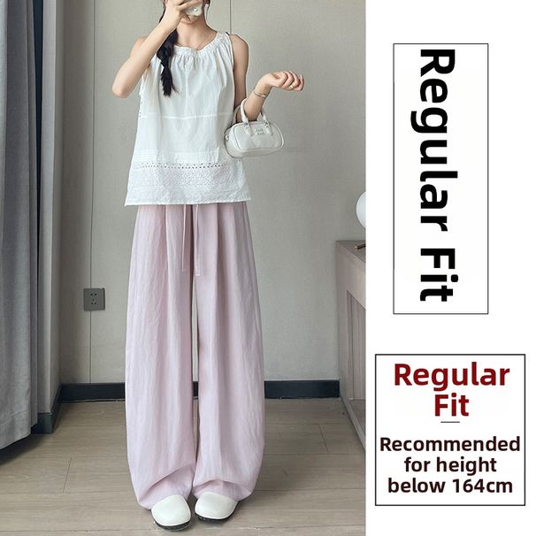 Women's Washed Tencel Lyocell Wide Leg Pants Summer Thin Casual Cotton Linen Loose Fit Curved Blade Pants_ecoleips.com