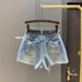 Women's Dark Denim Shorts European Style Ripped Frayed Hem Slimming Wide Leg A-Line Hot Pants Summer 2026 Versatile Clothing_ecoleips.com