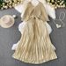 Women's Clothing Pleated Elegant Temperament Bat Sleeve Dress Female Summer New Waist Slim Pleated Dress Skirt_ecoleips.com