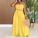 Women's Clothing Fashion Solid Color Suspender Top Plus Loose Wide Leg Pants Two Piece Set_ecoleips.com