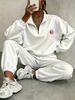 Women's Quarter Zipper Stand Collar Sweatshirt And Jogger Pants Set Casual Comfortable Two-Piece Outfit In Various Colors_ecoleips.com