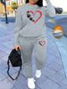 Women's Autumn/Winter Hip Hop Casual Street Heart Pattern Printed Round Neck Sweatshirt+Sweatpants Warm Set-617_ecoleips.com