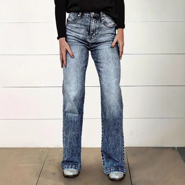 Women's Washed Stretch mid Rise Casual Straight Leg Jeans Versatile Fashionable Cotton Denim for Spring/Autumn Summer_ecoleips.com