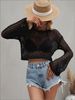 Women's Clothing Women's Knitted Sweater With Trumpet Sleeves Round Neck Hollow Design Style Spring Summer Top_ecoleips.com