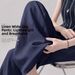 Women's Navy Blue Wide Leg Linen-Blend Trousers - Summer Thin Relaxed Straight Narrow Cut Trousers With Drapery, Old Money Aesthetic_ecoleips.com