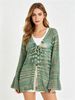 Gradient Hollow Knit Cardigan, Soft Loose Breathable Cover Up_ecoleips.com