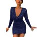 Verve 2025 Autumn Winter New Women's Sexy V-neck Bodycon Short Fashion Sequin Dress Gown For Women_ecoleips.com