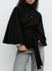 Women's Clothing Women's Solid Color Cape Windbreaker Jacket Stand Collar Button Belt Fashion Outerwear For Autumn Winter Style_ecoleips.com
