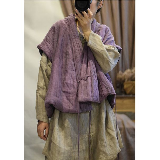 Autumn And Winter Original New Design Linen Irregular Texture Wrinkled Warm Padded Lace-up Hanfu Retro-style Vest_ecoleips.com