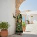 Elegant Dubai Abaya Dress With Floral Print - Modest Muslim Long Dress For Women, Loose Fit, Flared Sleeves (Green, S/M/L/XL)_ecoleips.com