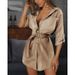 Cross-border Wish Best-selling European And American Summer Shirt, Solid Color, Elegant Sleeves, V-neck Women's_ecoleips.com