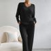 Spring And Autumn Two Piece Set Women's Fashion Casual Straight Pants Loose Temperament V-Neck Sunken Stripe Knitted Sui_ecoleips.com