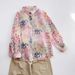 Women's Macaron Color Floral Print Shirt, Loose Fit Charming Blouse With Soft Pastel Pattern_ecoleips.com