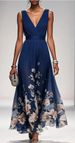 Women’s Flowy V-Neck Chiffon Dress – Floral Print, Sleeveless & Lightweight For Summer_ecoleips.com