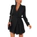 Women's Clothing Solid Color Lace-Up Pleated Suit Jacket Dress Long Sleeve Polyester Blazer For Autumn Winter_ecoleips.com