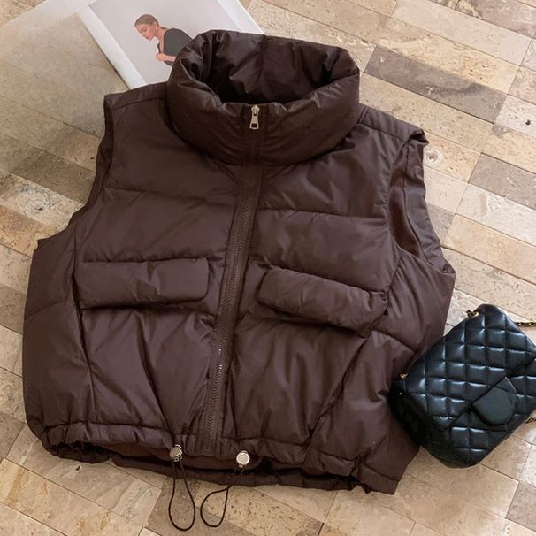 Cropped Quilted Vest – Korean Minimalist Puffer Sleeveless Coat (4 Sizes, Slim Fit For Petite Frames)_ecoleips.com