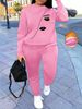 Women's Autumn And Winter Hip-hop Casual Street Eyelash Eye Pattern Printed Round Neck Sports Shirt+sports Pants Set-505_ecoleips.com