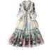 Women's French Retro Print Beaded Bell Sleeve Dress Long Sleeved Color Block V Neck Tie Waist A Line Maxi Dress For Commuting_ecoleips.com
