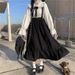 Korean Loose French Academy Style For Women, Mid-Length Student Strap Dress + Long Sleeve Shirt Set_ecoleips.com