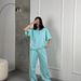 New Crew Neck T-shirt Short-sleeved Trousers Two-piece Casual Macaron Jumper Suit Women_ecoleips.com