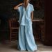 Women's Summer Comfort Outfit Casual Short Sleeve Shirt And Loose Fit Pants Two Piece Set_ecoleips.com