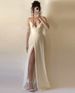 Women's Clothing Elegant Sexy Spaghetti Strap Slit V Neck Elegant V-Neck Slit Dress – Strapless Party Gown With Pleated Detail In Soft Beige (S-XXL)_ecoleips.com