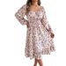 2026 Spring/Summer European And American Elegant Floral Square Neck Long Sleeve Waist-Cinching Ruffle A-Line Dress_ecoleips.com