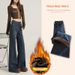 Melard Coffee Color Flared Jeans For Women American Retro Style Autumn Winter Fleece Lined High Waist Slimming Pants_ecoleips.com