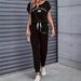 Women's Clothing Color Block Trim Casual Suit American Style Simple Loose Fit Short Sleeve Set Spring Summer Autumn_ecoleips.com