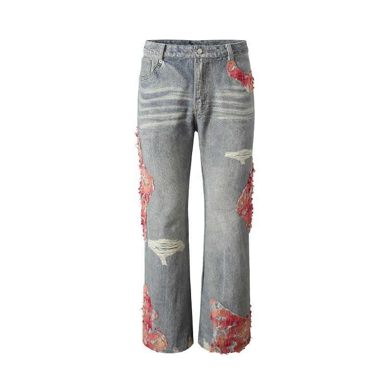 Patchwork Jeans For Women – Trendy Wide-Leg Denim Pants With Relaxed Fit & Unique Design Flattering High Waist_ecoleips.com